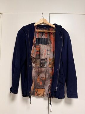 Men's Navy Suede Jacket with Patterned Lining